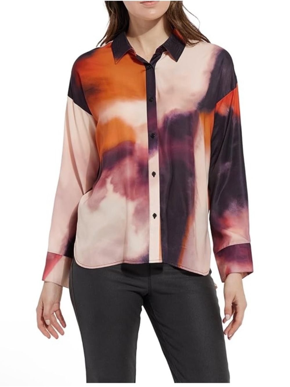 Lysse New York NwT Satin V-Neck Blouse Cream Purple Mix Office Capsule Top Xsm
